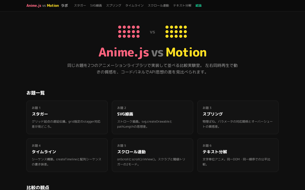 Anime.js vs Motion ラボ（アニメ2大ライブラリ比較） スクリーンショット 1