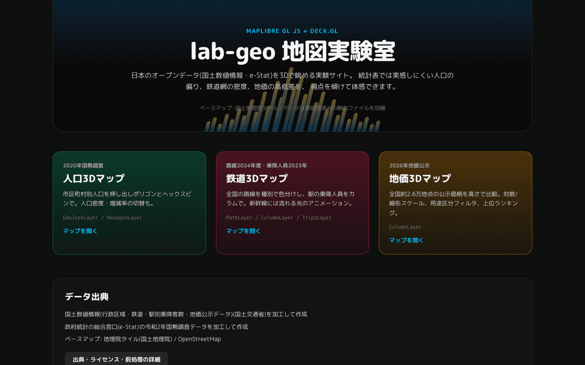 lab-geo 地図実験室（日本のオープンデータを3Dで眺める） スクリーンショット 1