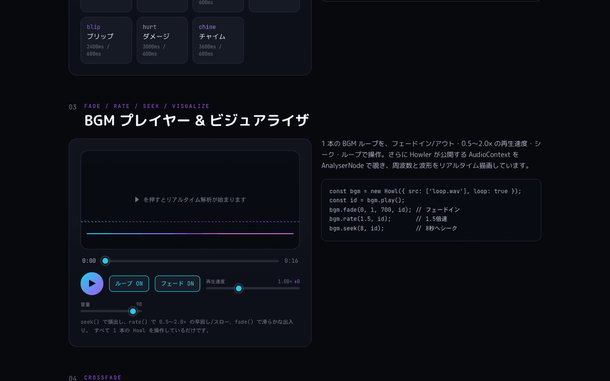 Howler.js Playground(鳴らして触るWebオーディオ) スクリーンショット 3