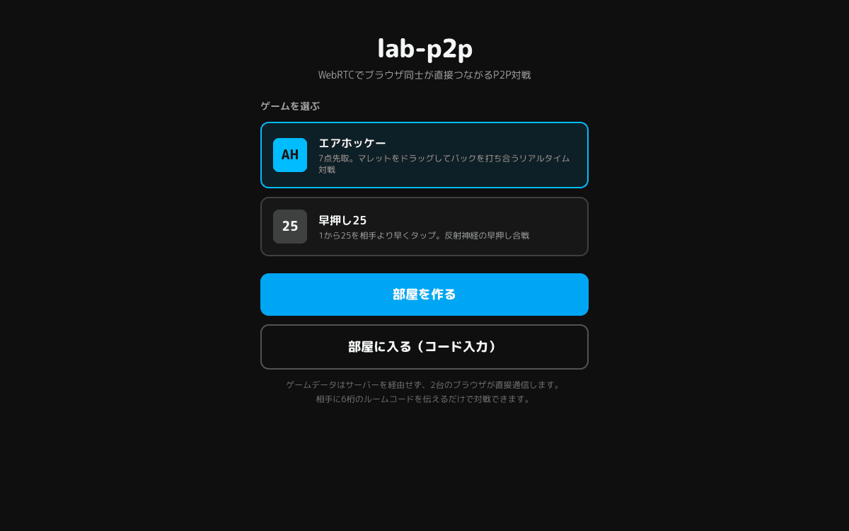 lab-p2p(WebRTCサーバーレス対戦) スクリーンショット 1